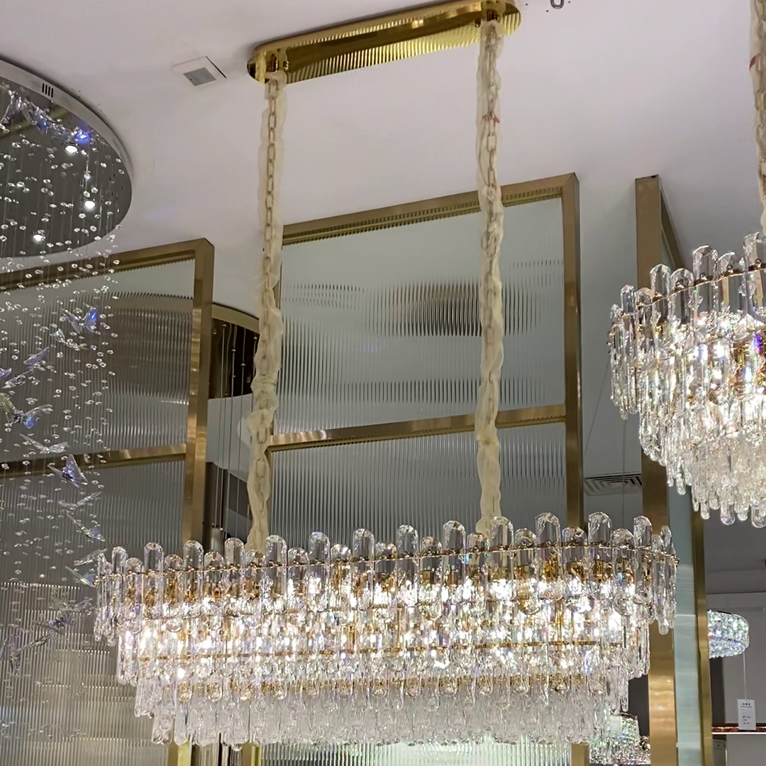 Light Luxury Round/Rectangular Clear Crystal Chandelier in Champagne Gold/Chrome Finish for Living/Dining Room/Bedroom-MEET LIGHTING