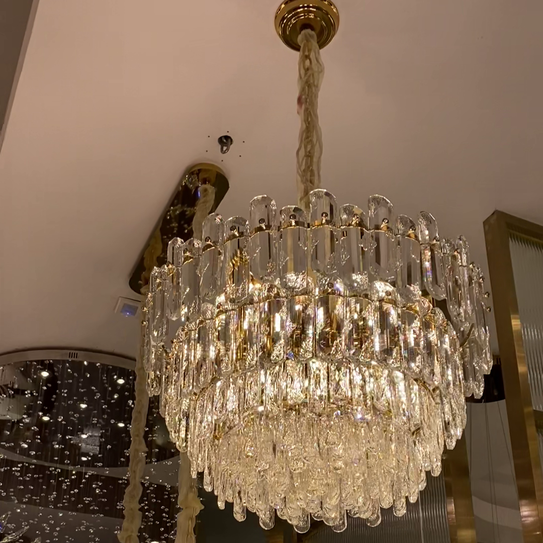 Light Luxury Round/Rectangular Clear Crystal Chandelier in Champagne Gold/Chrome Finish for Living/Dining Room/Bedroom-MEET LIGHTING