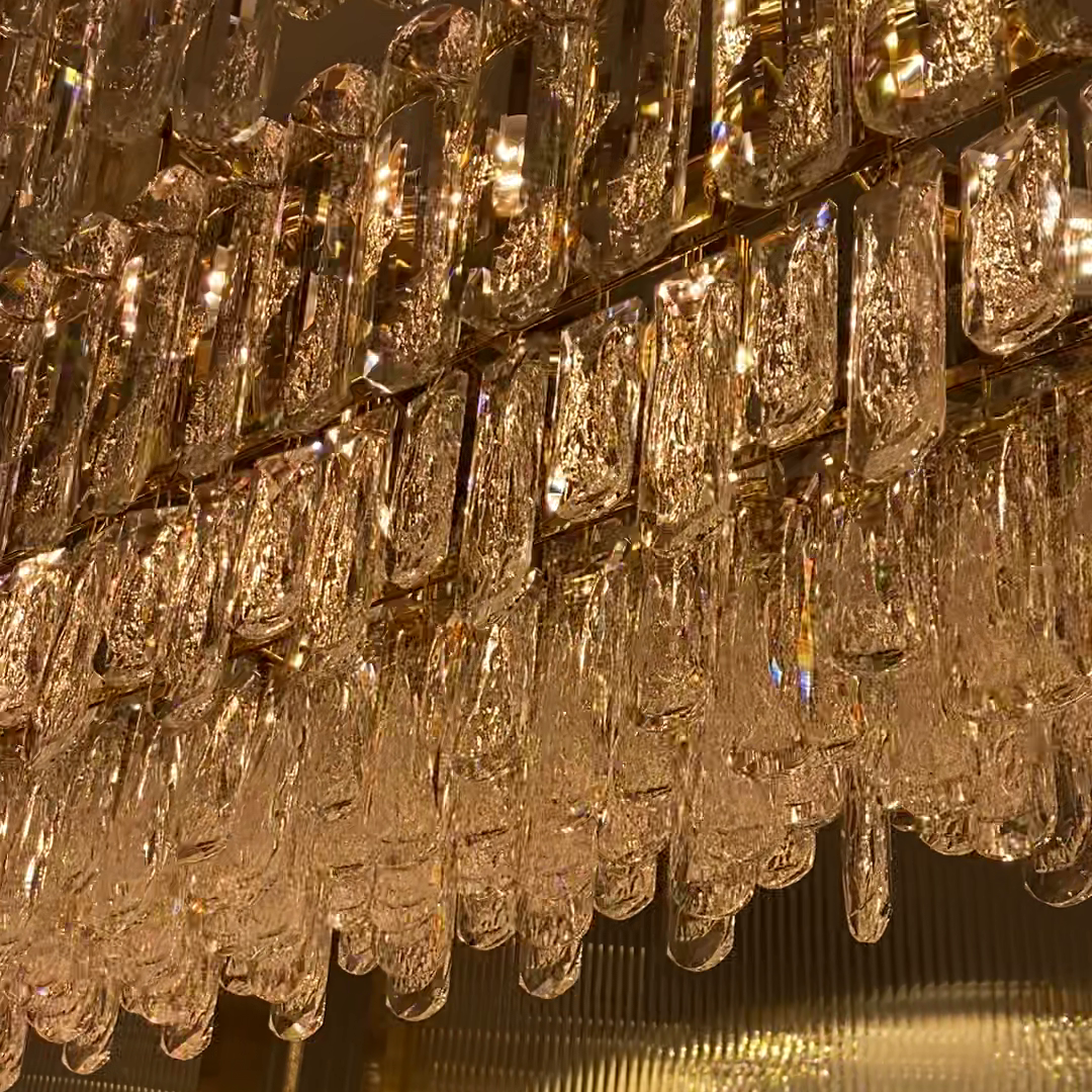 Light Luxury Round/Rectangular Clear Crystal Chandelier in Champagne Gold/Chrome Finish for Living/Dining Room/Bedroom-MEET LIGHTING