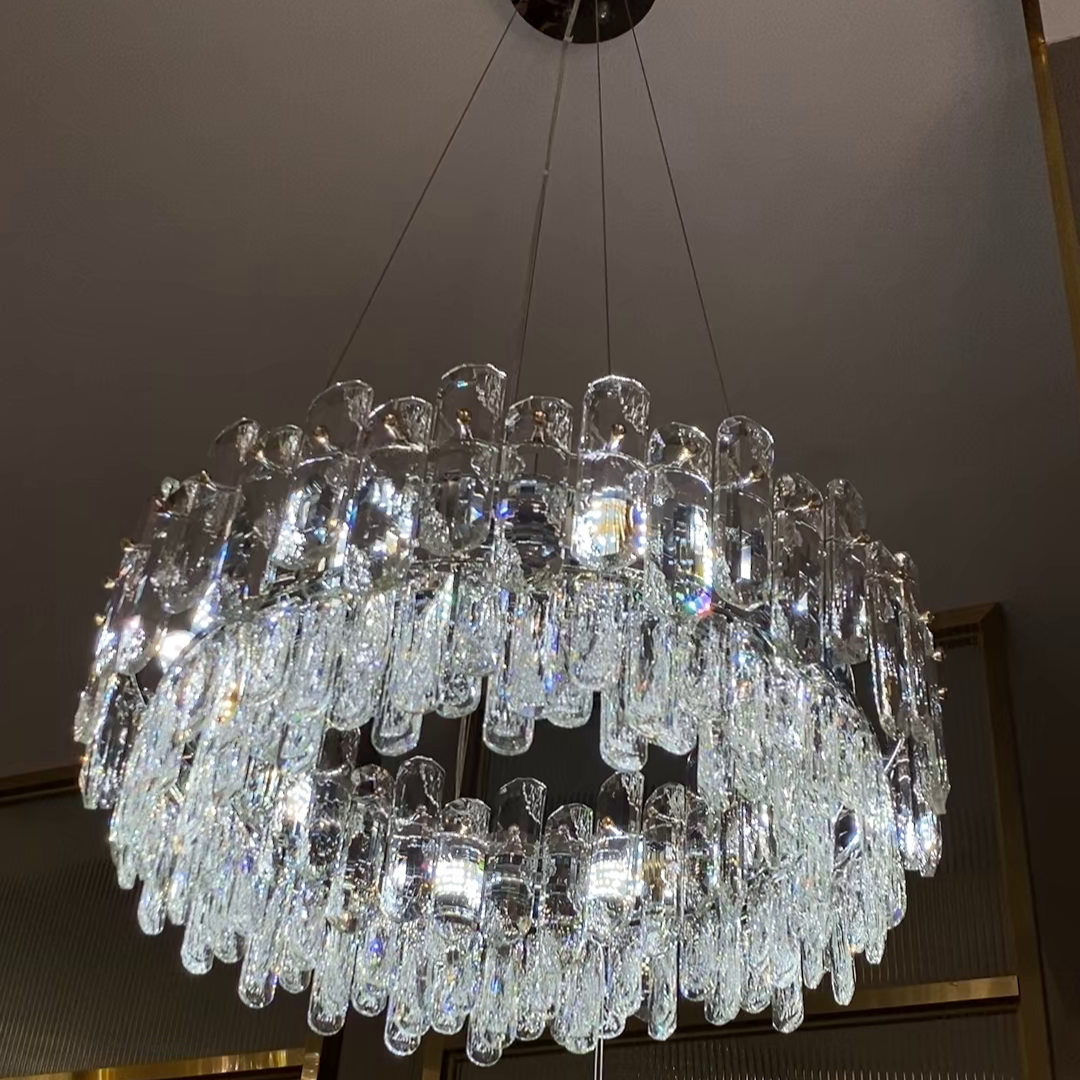 Light Luxury Round/Rectangular Clear Crystal Chandelier in Champagne Gold/Chrome Finish for Living/Dining Room/Bedroom-MEET LIGHTING