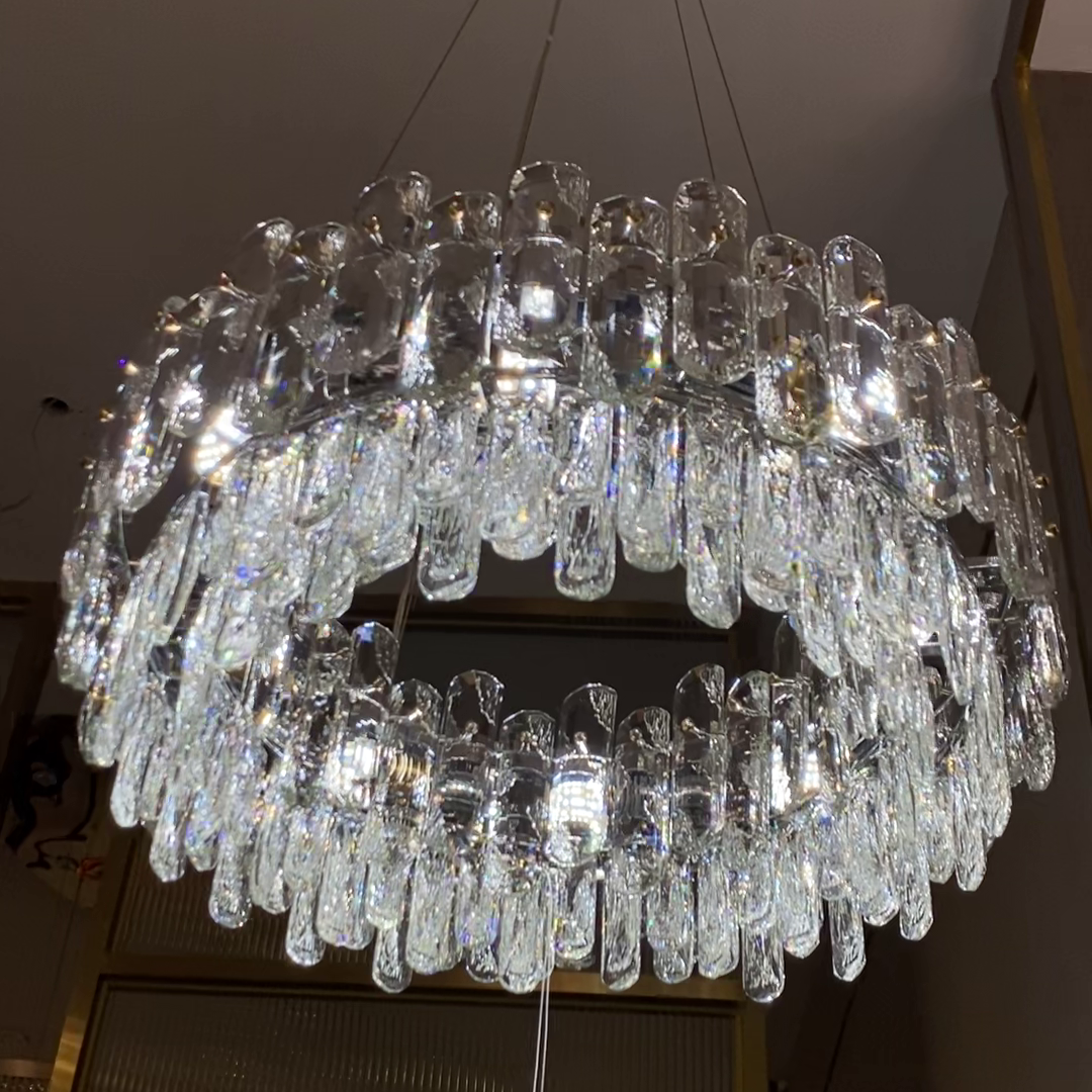 Light Luxury Round/Rectangular Clear Crystal Chandelier in Champagne Gold/Chrome Finish for Living/Dining Room/Bedroom-MEET LIGHTING